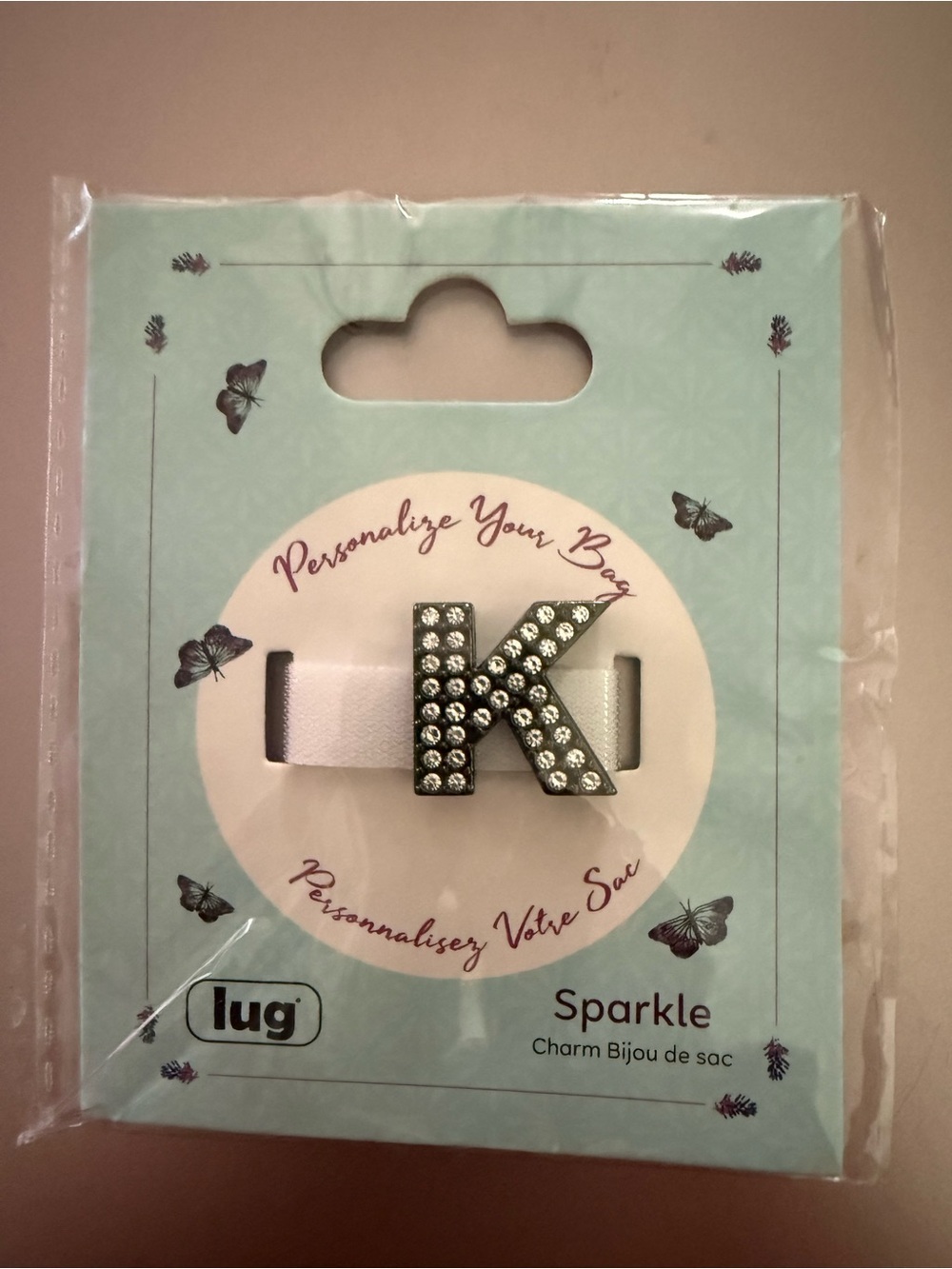 Lug Sparkle 'K' Charm NWT
